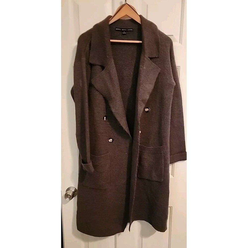 Hyfve Open Long Cardigan Sweater Coat Gray Long Sleeve Pockets Jacket Large